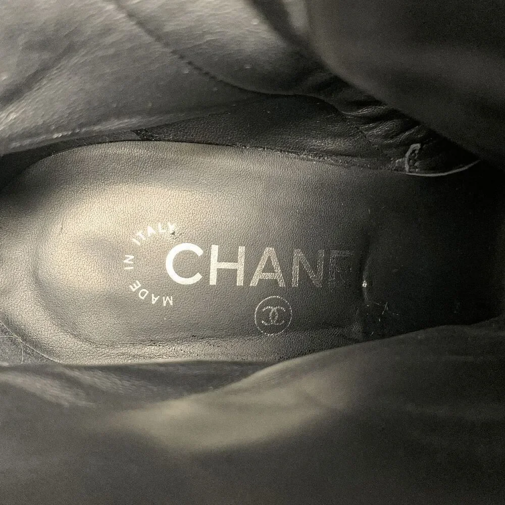 Chanel Interlocking C Black Leather and Grosgrain Ankle Booties EU 37.5 US 6.5-7